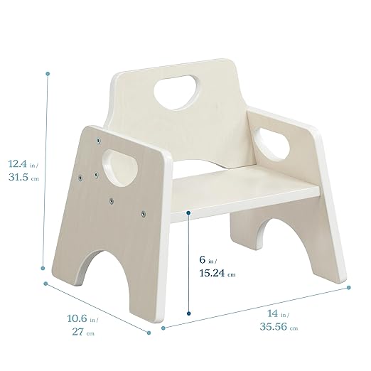 ECR4Kids Stackable Wooden Toddler Chair, 6in, Kids Furniture, White Wash, 2-Pack - LeafyLoom