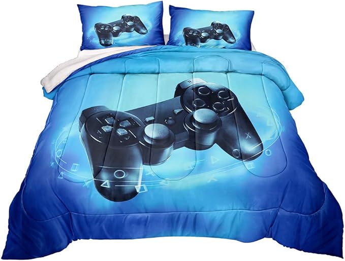 Gaming Comforter for Boys Teen Game Contoller Bedding Set for Kids Down Alternative Comforter for All Season Gamer Home Decor for Comforter Set Twin Size,1 Comforter with 1 Pillowcase - LeafyLoom
