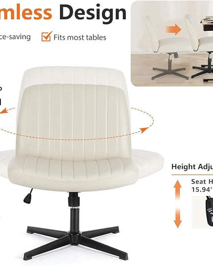 Sweetcrispy Office Chair No Wheels - Armless Desk Chair No Wheels Cross Legged Office Chair Wide Swivel Home Office Desk Chairs - LeafyLoom