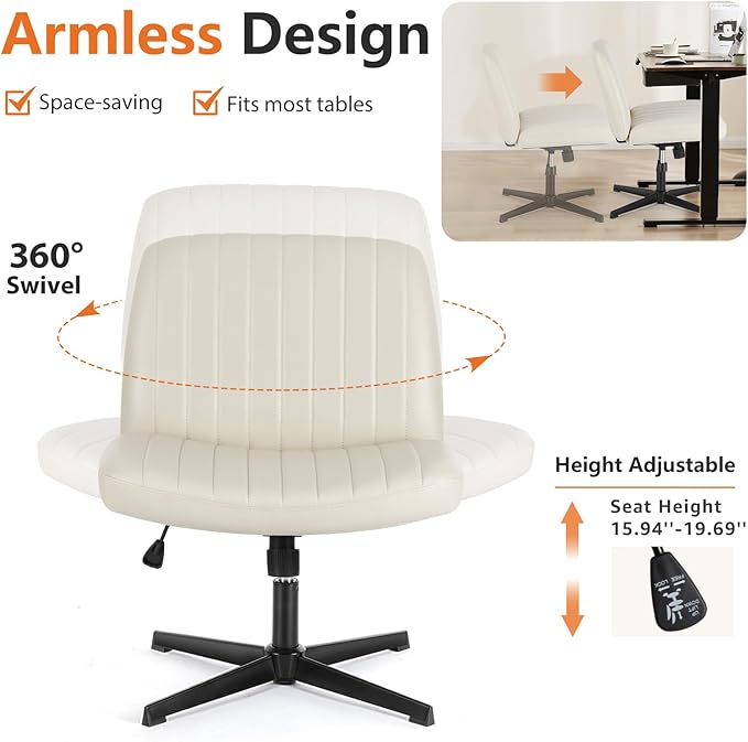 Sweetcrispy Office Chair No Wheels - Armless Desk Chair No Wheels Cross Legged Office Chair Wide Swivel Home Office Desk Chairs - LeafyLoom