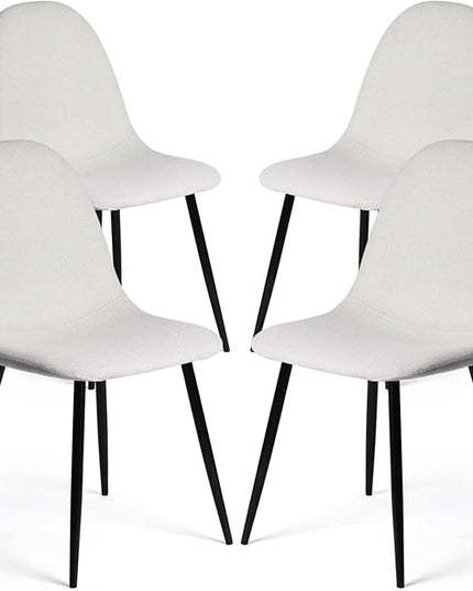 FurnitureR Dining Chairs Set of 4, Fabric Comfy Seat Armless Side Chairs with Metal Legs Mid Century for Home Kitchen Reception Room, Beige - LeafyLoom