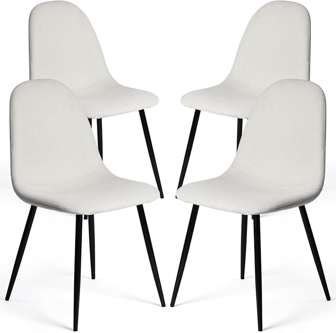 FurnitureR Dining Chairs Set of 4, Fabric Comfy Seat Armless Side Chairs with Metal Legs Mid Century for Home Kitchen Reception Room, Beige - LeafyLoom