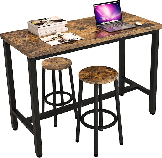 Recaceik 3 Piece Pub Dining Set, Modern bar Table and Stools for 2 Kitchen Counter Height Wood Top Bistro Easy Assemble for Breakfast Nook Living Room Small Space Restaurant, Rustic Brown 47" - LeafyLoom