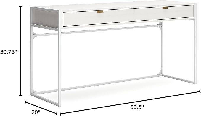 Signature Design by Ashley Deznee Modern Home Office Desk with 2 Drawers, White - LeafyLoom