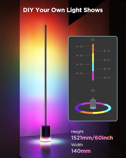 Govee Floor Lamp 2 with Matter, RGBIC Warm Cool White LED Floor Lamp Works with Alexa, 1725lm Corner Floor Lamp with Music Sync, Scene Modes, Smart Floor Lamp for Bedroom, Living Room, Studio, Black - LeafyLoom