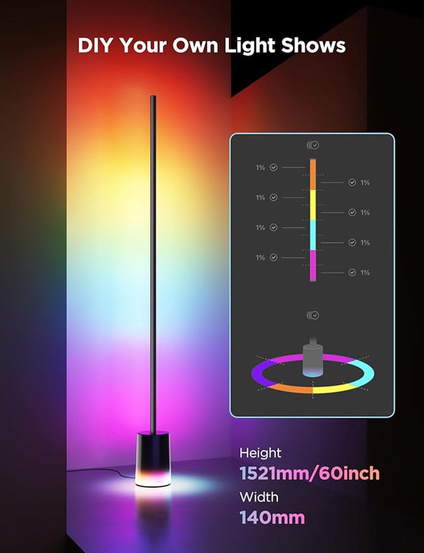 Govee Floor Lamp 2 with Matter, RGBIC Warm Cool White LED Floor Lamp Works with Alexa, 1725lm Corner Floor Lamp with Music Sync, Scene Modes, Smart Floor Lamp for Bedroom, Living Room, Studio, Black - LeafyLoom