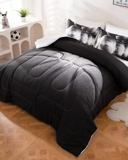 Basketball Comforter Set Twin Size for Boys Kids Teens All Season Sports Theme Basketball Bedding Sets Teenage Bed Bedrooom Set 3 Pieces with Pillowcases, - LeafyLoom