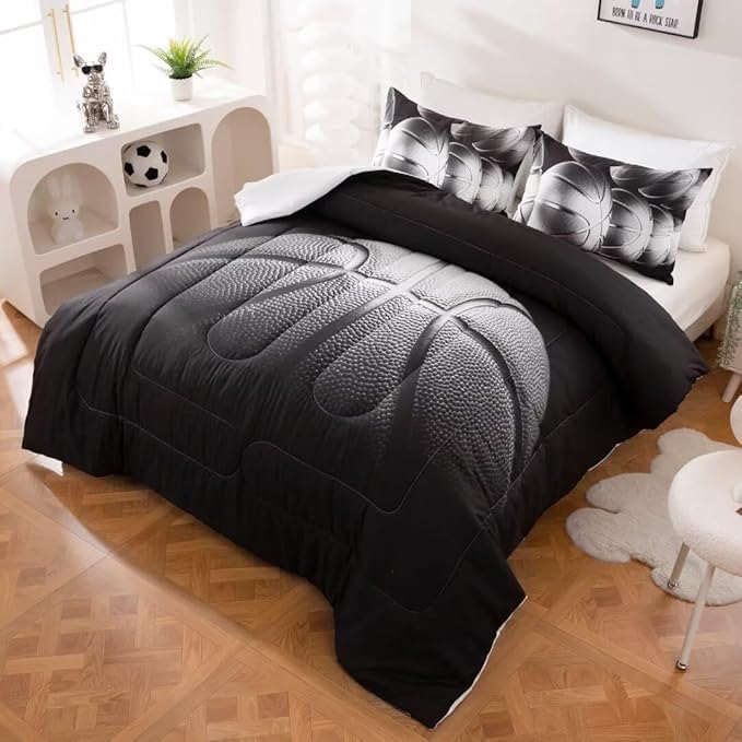Basketball Comforter Set Twin Size for Boys Kids Teens All Season Sports Theme Basketball Bedding Sets Teenage Bed Bedrooom Set 3 Pieces with Pillowcases, - LeafyLoom