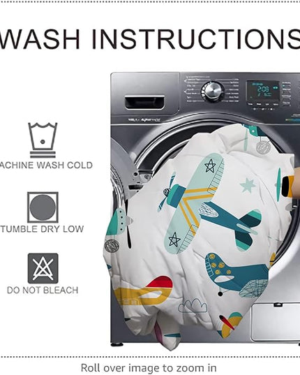 Kids Airplane Comforter Set Twin Size Colorful Cartoon propeller plane Bedding Set Kids Boys Teens Young Man Cartoon Airplanes Down Comforter Aviation Theme Duvet Bedroom Decor - LeafyLoom
