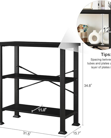 HOMBAZAAR Bookshelf, 3-Tier Vintage Industrial Book Shelf, Rustic Wood and Metal Bookcase and Bookshelves, Free Standing Storage Small Bookshelf for Living Room, Bedroom and Kitchen, Black - LeafyLoom