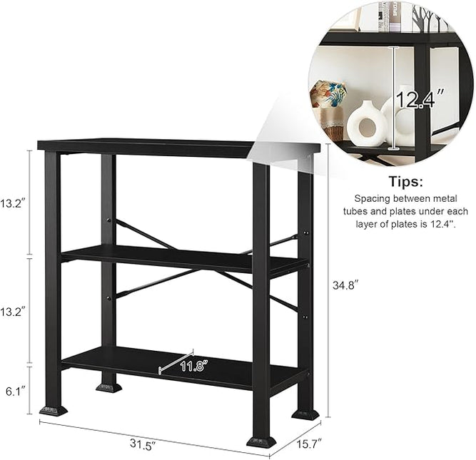 HOMBAZAAR Bookshelf, 3-Tier Vintage Industrial Book Shelf, Rustic Wood and Metal Bookcase and Bookshelves, Free Standing Storage Small Bookshelf for Living Room, Bedroom and Kitchen, Black - LeafyLoom