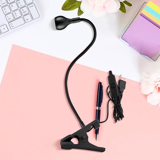 Big Chip 395nm UV LED Light Fixtures with Gooseneck and Clamp Mini Desk Light Clamp Portable Gooseneck for Outdoor Stall Gel Nail Curing, 5V USB Input(Black,1 Piece) - LeafyLoom