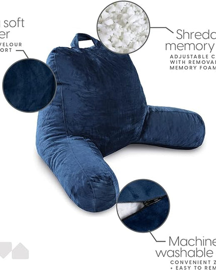Milliard Reading Pillow with Shredded Memory Foam, Large Adult Backrest with Arms, Back Support for Sitting Up in Bed with Washable Cover (Sit up Pillow) - LeafyLoom