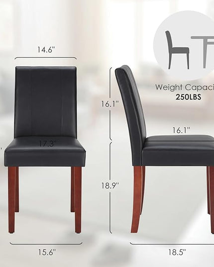 Soohow Upholstered Set of 2 with Solid Wood Legs Armless Indoor Dining Room, Kitchen Table Parson Chairs, Black Leather - LeafyLoom