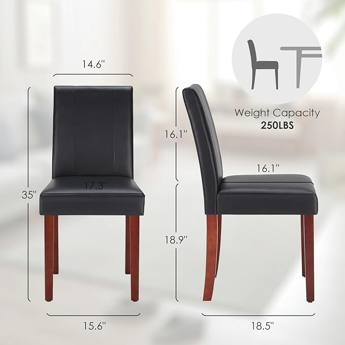 Soohow Upholstered Set of 2 with Solid Wood Legs Armless Indoor Dining Room, Kitchen Table Parson Chairs, Black Leather - LeafyLoom