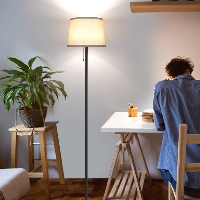 Floor Lamp for Living Room, Modern Standing Lamps with Linen Shade, Simple Design Pole Lamps Tall Floor Lamp for Bedroom, Bulb not Included - LeafyLoom