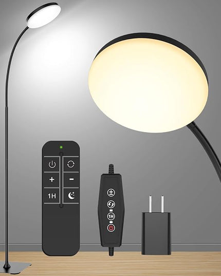 Floor Lamp with Remote, [1H Timer] Lightweight LED Reading Lamp Floor Standing, 3 Color and 10 Brightness Dimmable Gooseneck Light for Woking Studying Sewing Drawing Crafting Drafting Makeup - LeafyLoom