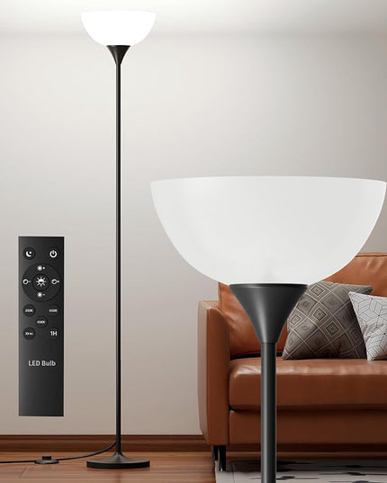 Torchiere Floor Lamp,1200LM Super Bright Dimmable Standing Lamp with Remote and Foot Switch,Custom Color Temperature Tall Lamp for Living Room Bedroom Office,Floor Light with 12W LED Bulb - LeafyLoom