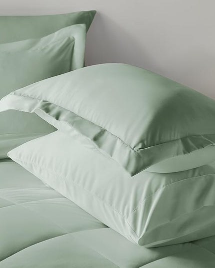CozyLux Twin Comforter Set with Sheets 5 Pieces Bed in a Bag Sage Green All Season Bedding Sets with Comforter, Pillow Shams, Flat Sheet, Fitted Sheet and Pillowcases - LeafyLoom
