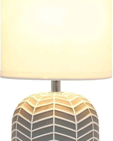 Simple Designs LT1137-GRY 10.43" Petite Contemporary Webbed Waves Base Bedside Table Desk Lamp w White Fabric Drum Shade for Home Decor, Bedroom, Living Room, Entryway, Office, Gray - LeafyLoom