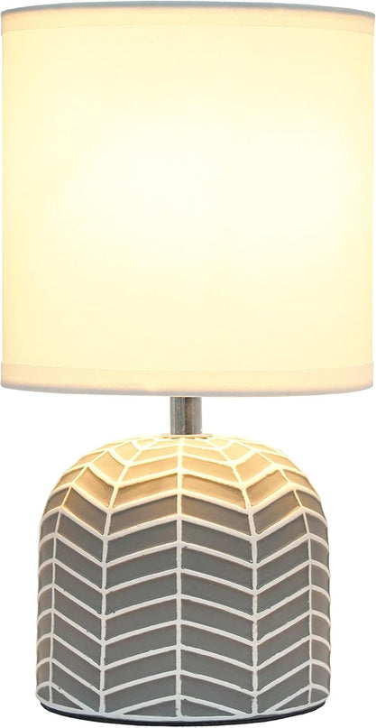 Simple Designs LT1137-GRY 10.43" Petite Contemporary Webbed Waves Base Bedside Table Desk Lamp w White Fabric Drum Shade for Home Decor, Bedroom, Living Room, Entryway, Office, Gray - LeafyLoom