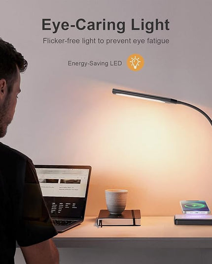 KEXIN LED Desk Touch Lamp with Wireless Charging & USB Charging Table Lamp 5 Color Modes 6 Brightness Levels Eye-Caring Gooseneck Desk Lamp for Home Office with Memory Function 1h Timer Bedside Lamp - LeafyLoom