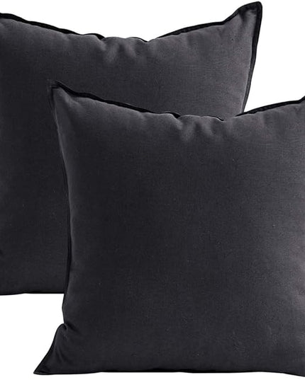 Jeanerlor Cotton Linen Soft Soild Decorative Square Throw Pillow Covers Set Cushion Case for Sofa Bedroom Car24 x 24 Inch 60 x 60cm, Pack of 2, Dark Grey - LeafyLoom
