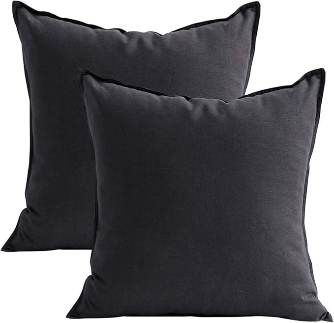 Jeanerlor Cotton Linen Soft Soild Decorative Square Throw Pillow Covers Set Cushion Case for Sofa Bedroom Car24 x 24 Inch 60 x 60cm, Pack of 2, Dark Grey - LeafyLoom