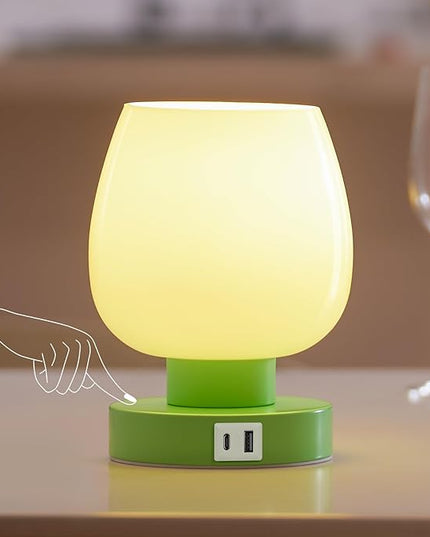 Touch Bedside Table Lamp with USB Charging - 3 Way Dimmable Small Glass Lamp for Bedroom, 2700K LED Bulb Included, Green, 2 Packs - LeafyLoom