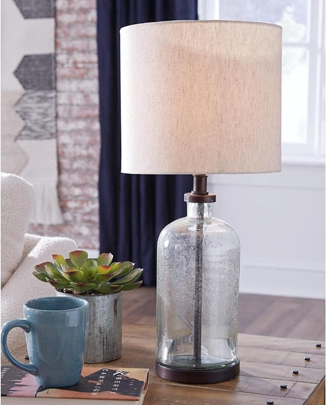 Signature Design by Ashley Bandile Modern Farmhouse 22.5" Seeded Glass Table Lamp, Bronze - LeafyLoom