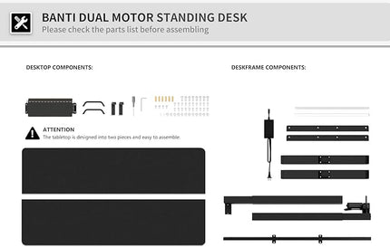 BANTI 55'' Adjustable Height Electric Standing Desk with Double Drawer, Computer Workstation Stand Up Home Office Desk with Splice Tabletop, Black Frame/Black Top - LeafyLoom
