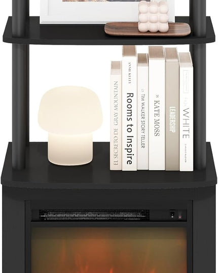 Furinno Turn-N-Tube 2-Tier Tall TV Entertainment Side Table Display Rack with Fireplace Insert, Americano/Black - LeafyLoom