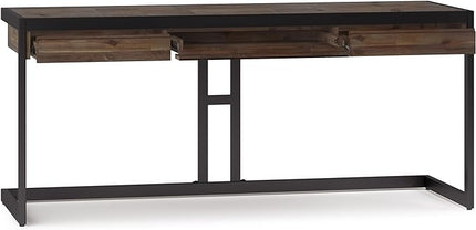 SIMPLIHOME Erina SOLID WOOD and Metal Modern Industrial 72 inch Wide Home Office Desk, Writing Table, Workstation, Study Table Furniture in Rustic Natural Aged Brown with 2 Drawers - LeafyLoom