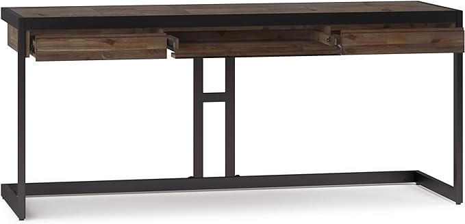 SIMPLIHOME Erina SOLID WOOD and Metal Modern Industrial 72 inch Wide Home Office Desk, Writing Table, Workstation, Study Table Furniture in Rustic Natural Aged Brown with 2 Drawers - LeafyLoom