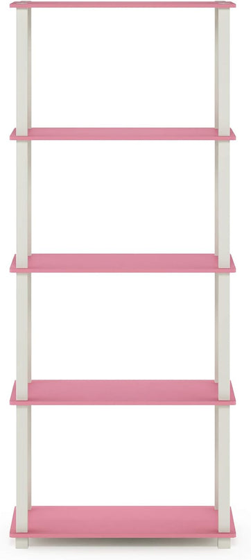 Furinno Turn-N-Tube 5-Tier Multipurpose Shelf / Display Rack / Storage Shelf / Bookshelf, Square Tubes, Pink/White - LeafyLoom