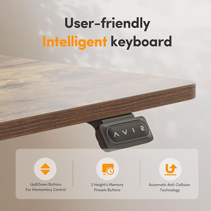Cubiker 55 x 24 Inch Standing Desk, Stand up Height Adjustable Home Office Electric Table, Sit Stand Desk with Splice Board, Black Frame & Rustic Brown Desktop - LeafyLoom