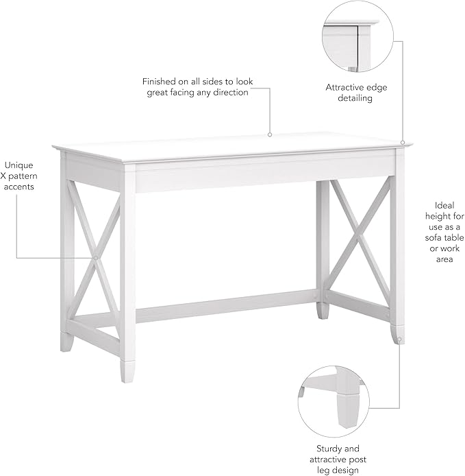 Bush Furniture Key West 48W Writing Desk in Pure White Oak - LeafyLoom