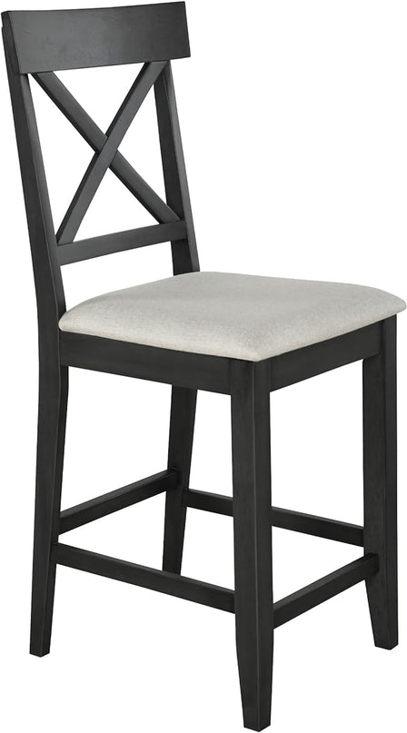 NicBex Dining Table for 4 Small Kitchen Table Set for 4 Solid Wood Farmhouse Counter Height Dining Table Set with 3-Tier Storage Shelves, Upholstered Dining Chairs for 4, Gray - LeafyLoom