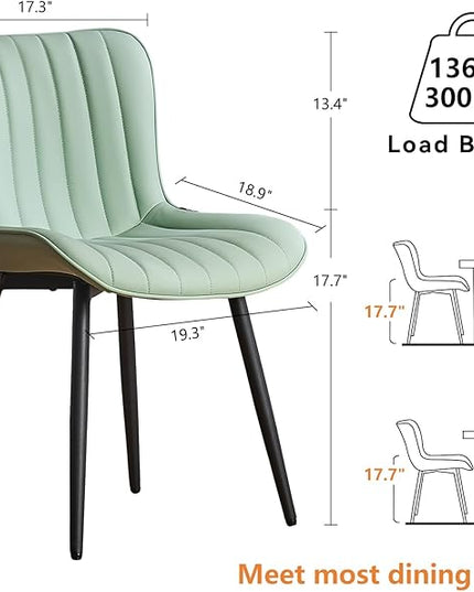 YOUNUOKE Dining Chairs Set of 2 Upholstered Mid Century Modern Kitchen Chair Armless Faux Leather Side Chairs with Padded Back Metal Legs for Living Room Bedrooms Mint Light Sage Green - LeafyLoom