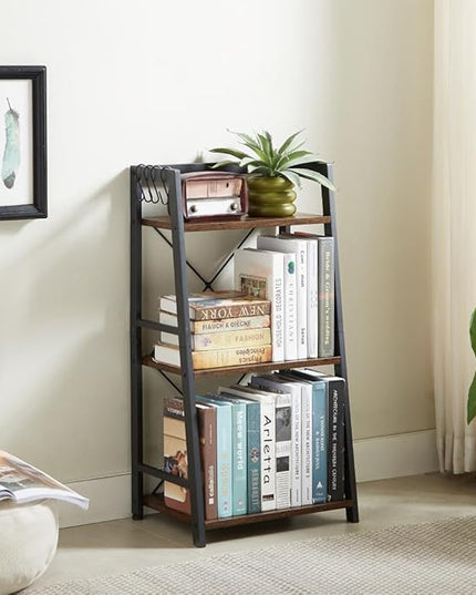 3 Tier Bookshelf, Industrial Bookcase Wood Storage Shelf with Metal Frame for Living Room, Bedroom and Office - LeafyLoom