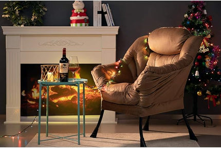 AcozyHom Modern Velvet Fabric Lazy Chair, Accent Cotton Contemporary Lounge Chair, Single Steel Frame Leisure Sofa Chair with Armrests and A Side Pocket, Thick Padded Back, Dusty Rose - LeafyLoom