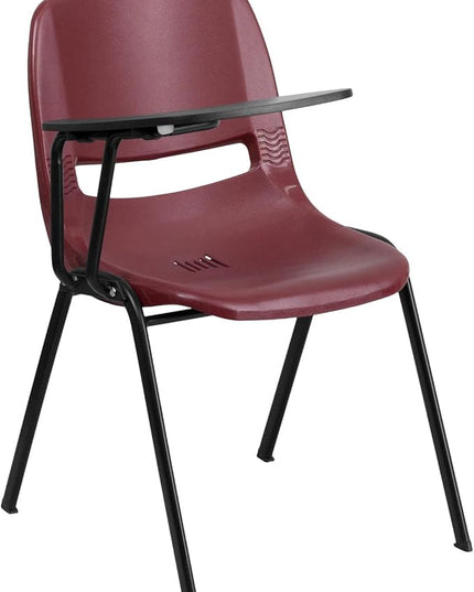 Flash Furniture HERCULES Burgundy Ergonomic Shell Chair with Right Handed Flip-Up Tablet Arm - LeafyLoom