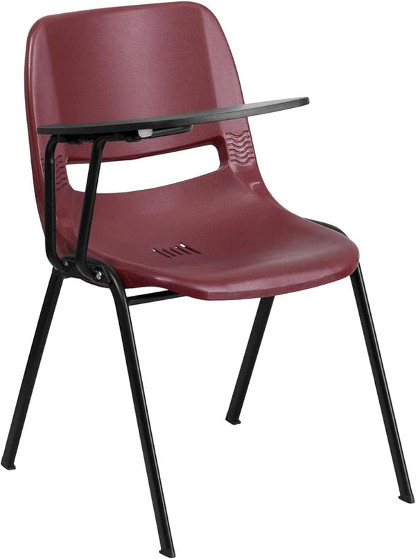 Flash Furniture HERCULES Burgundy Ergonomic Shell Chair with Right Handed Flip-Up Tablet Arm - LeafyLoom