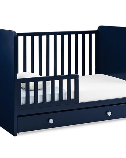 Delta Children babyGap Graham 4-in-1 Convertible Crib with Storage Drawer + Brannan Bear Bookcase with Bins + Brannan Bear Wall Shelf with 4 Hooks, Navy/Light Blue (Bundle) - LeafyLoom
