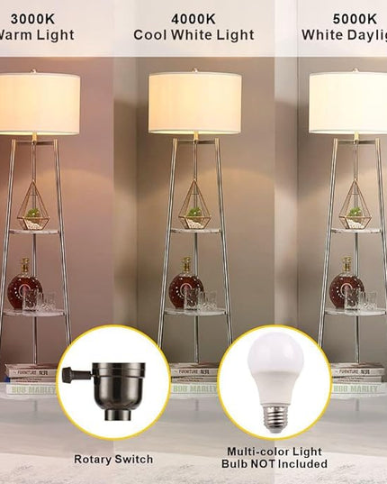 Floor Lamp, Standing Reading Light with Faux Marble Shelves and Fabric Shade, Modern Tall Pole Lamp, Accent Furniture Décor Lighting for Living Room, Bedrooms Silver - LeafyLoom