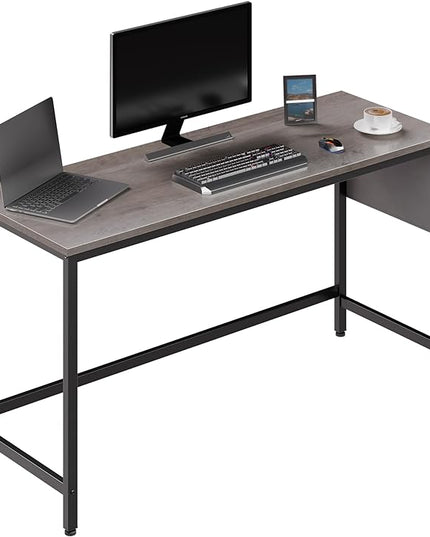 Shintenchi 55 inch Computer Desk with Storage Bag, Study Workstation Modern Simple Design for Home Office, Student Writing Desk, Office Working Desk, Gray - LeafyLoom