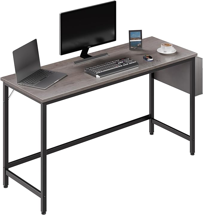 Shintenchi 55 inch Computer Desk with Storage Bag, Study Workstation Modern Simple Design for Home Office, Student Writing Desk, Office Working Desk, Gray - LeafyLoom