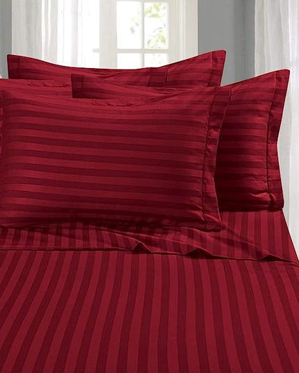 Elegant Comfort Best, Softest, Coziest 6-Piece Sheet Sets! - 1500 Premier Hotel Quality Luxurious Wrinkle Resistant 6-Piece DAMASK STRIPE Bed Sheet Set, King Burgundy - LeafyLoom