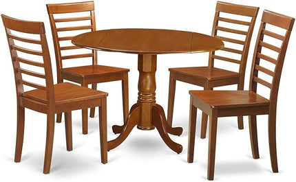 East West Furniture DLML5-SBR-W 5 Piece Kitchen Set Includes a Round Table with Dropleaf and 4 Dining Room Chairs, 42x42 Inch - LeafyLoom