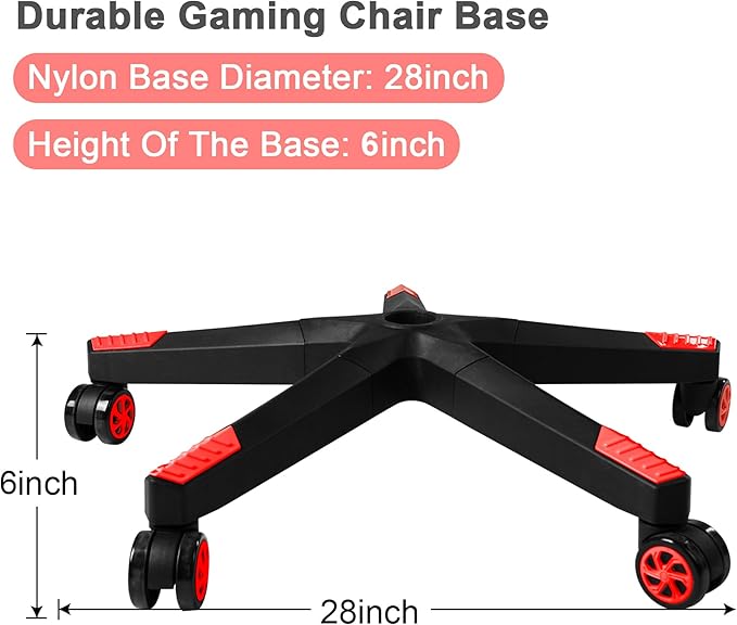 28 inch Nylon Gaming Chair Base Replacement with 5 Casters, Heavy Duty Office Chair Base Part - LeafyLoom